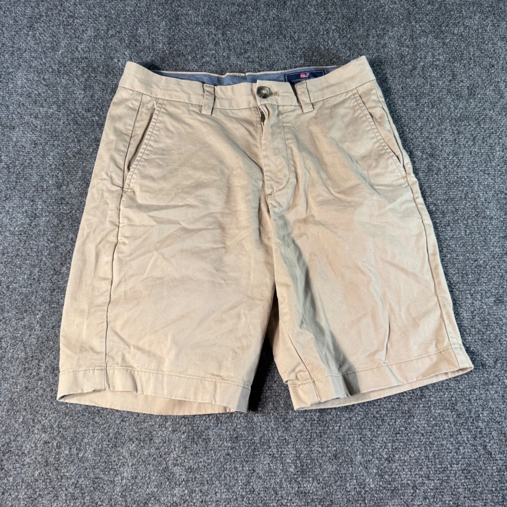 Vineyard Vines Mens 28 Breaker Short Khaki Tan Cotton Chino Flat Front 9 Inseam